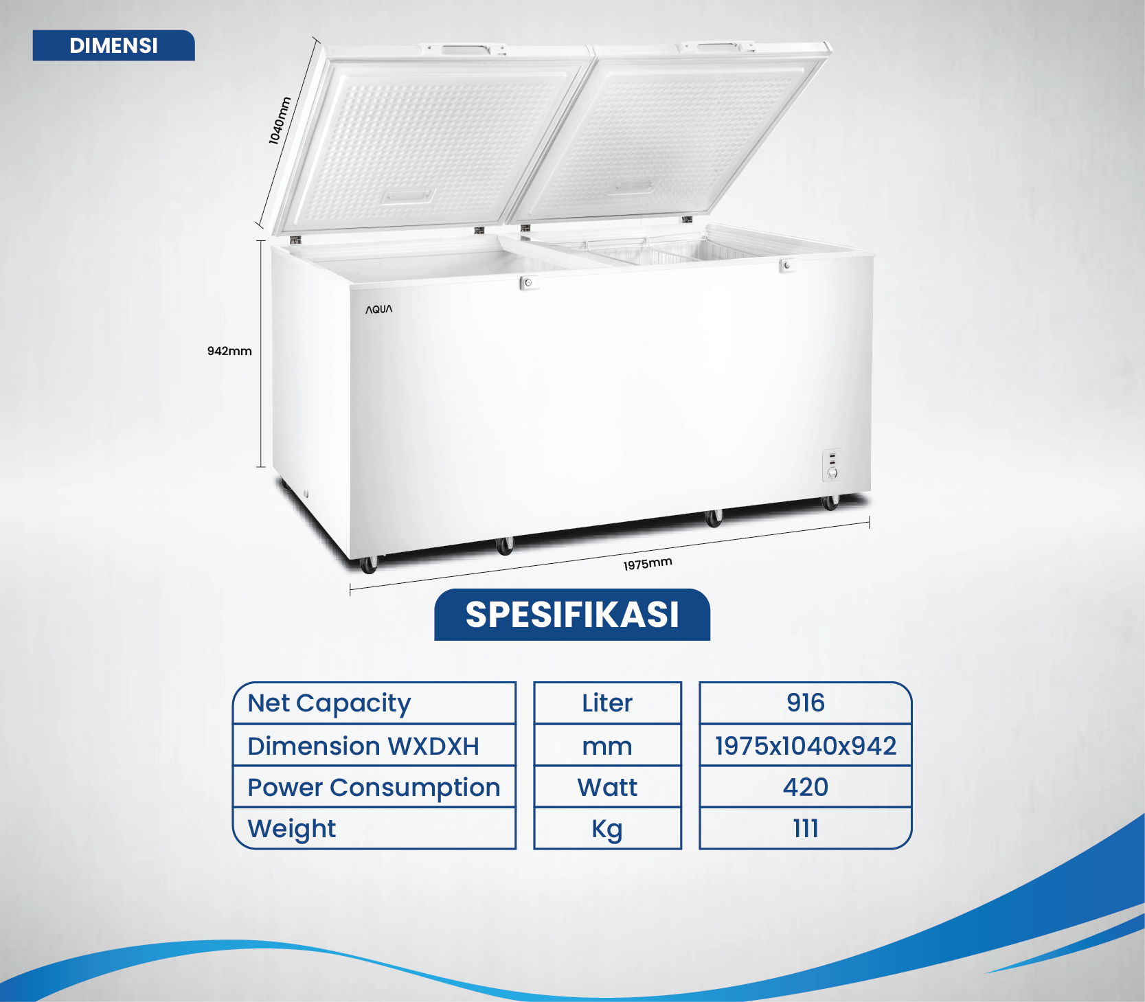 CHEST FREEZER AQUA Elektronik AQF-980GC Dimensi