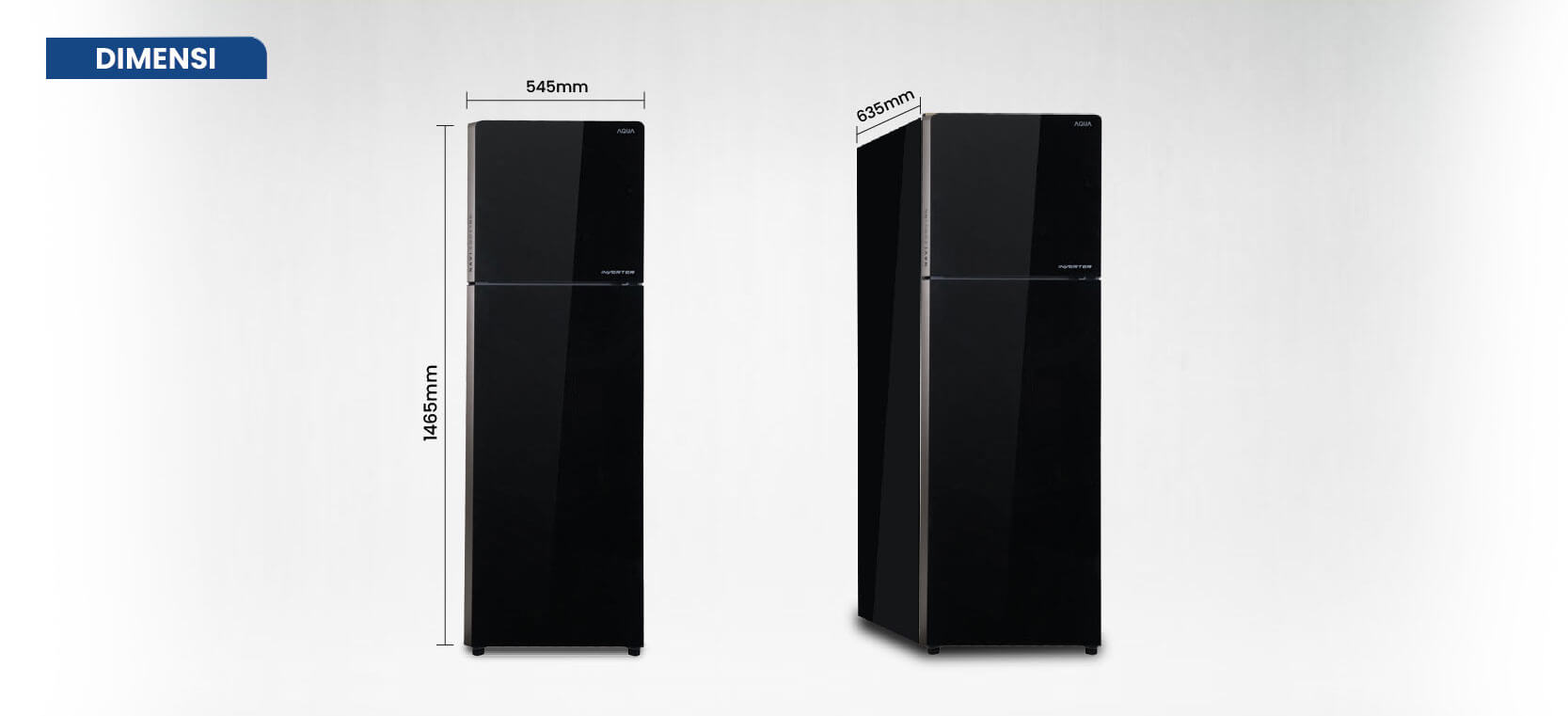 Kulkas AQUA Elektronik AQR-305IG Dimensi WxDxH 545x635x1465