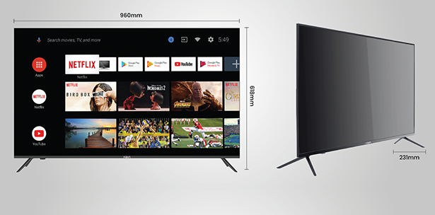 TV AQUA Elektronik LE43AQT6700FG Dimensi WxDxH 960x231x618 mm