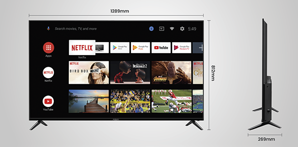 TV AQUA Elektronik LE58AQT6700UG Dimensi WxDxH 1289x269x812 mm