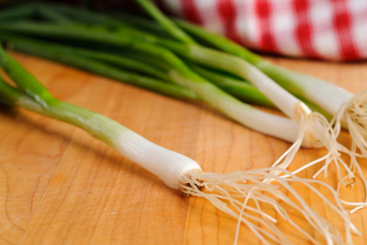 daun bawang di atas meja